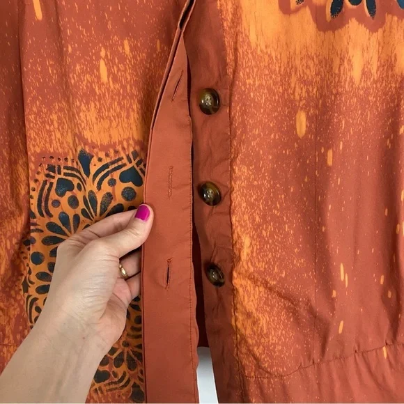 Vintage Upcycled Jacket Womens Size Large Handmade Stencil Floral Orange Brown - Picture 15 of 16